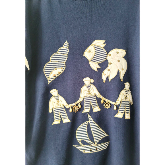 Amelia Austin Women's SZ Small VTG Sailor Fish Sea Navy Embroidered Knit Sweater - Picture 2 of 10